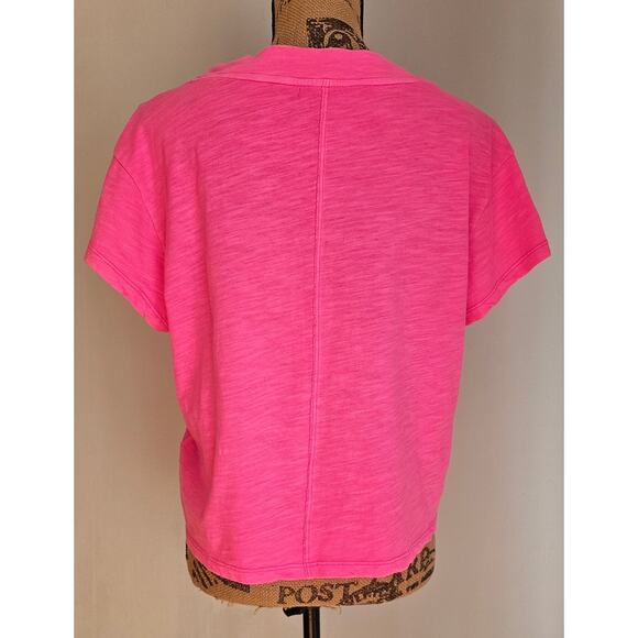 Pilcro Crop V Neck Short Sleeve Pop of Color T Shirt, 100% Cotton Womens Sz M - Picture 3 of 8